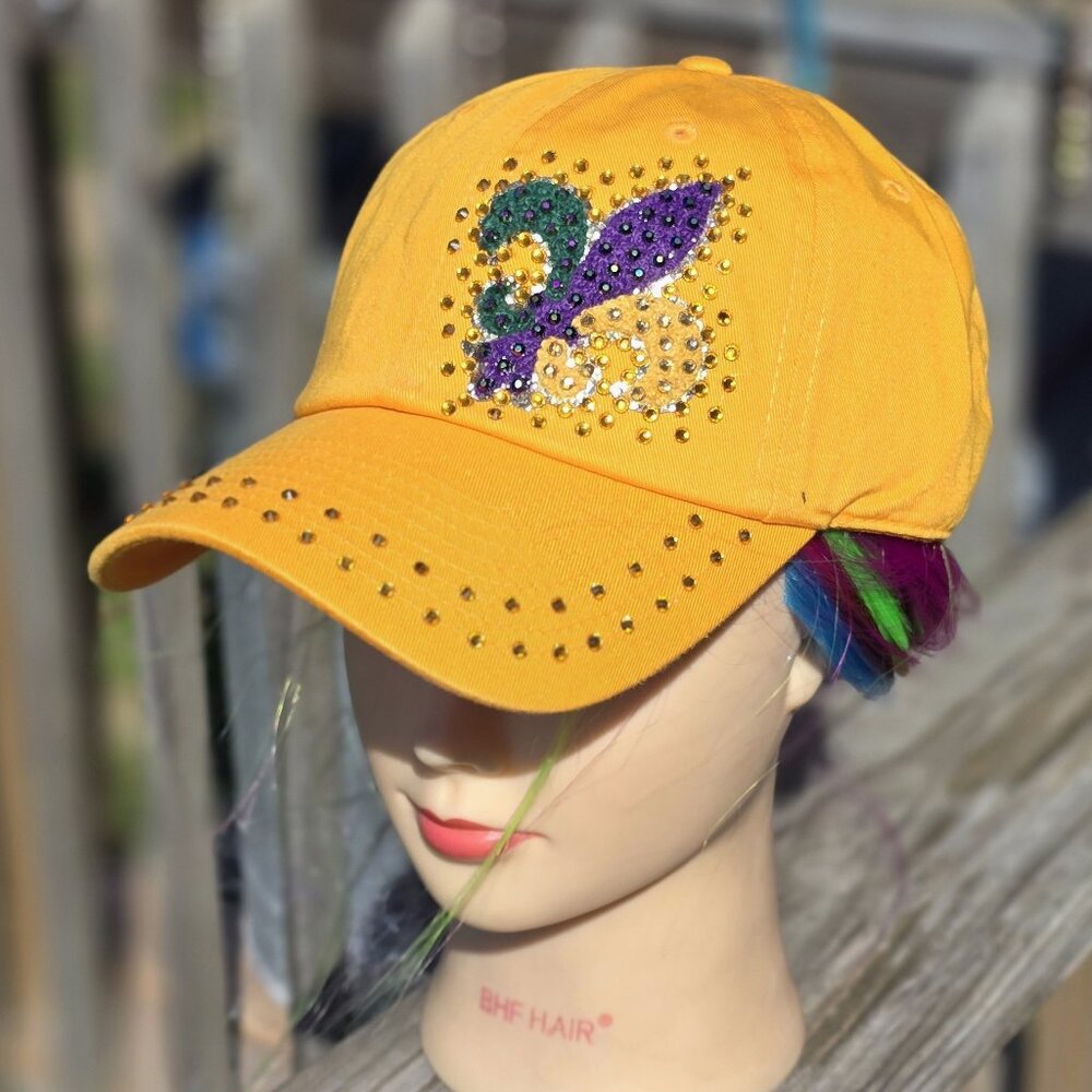 Ladies Gold Mardi Gras Fleur De Lis BLING Hat NEW